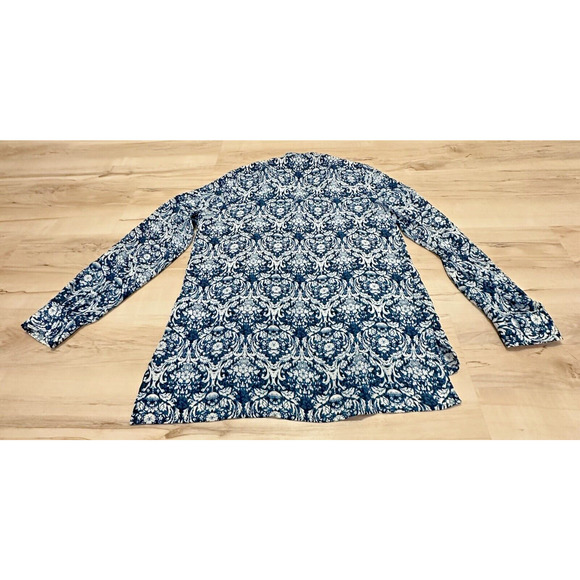 Laundry by Shelli Segal Women Small Top Blue Filigree Lightweight Button Up - Picture 2 of 8